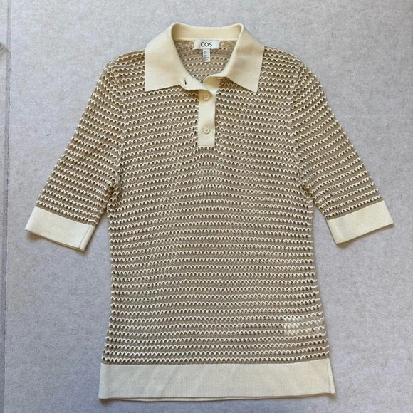 COS Mesh Crochet Polo Shirt Top S NWOT - Picture 6 of 11